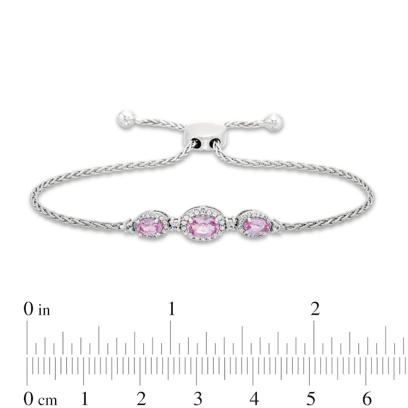 Gems of Serenity Oval-Cut Pastel Pink & Round-Cut White Lab-Created Sapphire Bolo Bracelet Sterling Silver