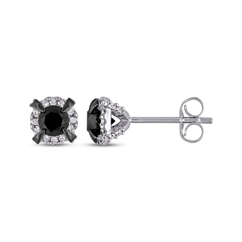 Main Image 1 of Black & White Diamond Stud Earrings 1 ct tw 10K White Gold