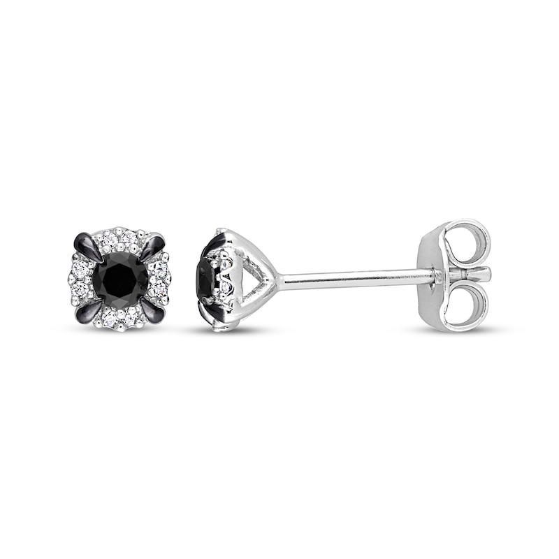 Main Image 1 of Round-Cut Black & White Diamond Stud Earrings 1/4 ct tw Sterling Silver