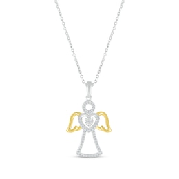 Diamond Heart Angel Necklace 1/8 ct tw Sterling Silver & 10K Yellow Gold 18"