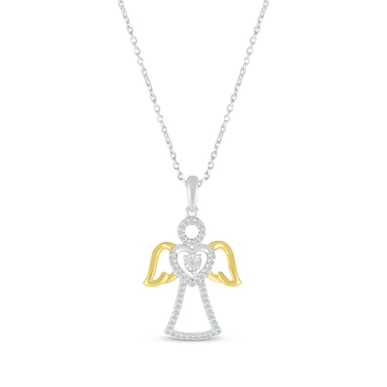 Diamond Heart Angel Necklace 1/8 ct tw Sterling Silver & 10K Yellow Gold 18"