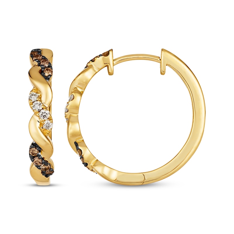 Main Image 3 of Le Vian Chocolate Twist Round-Cut Diamond Hoop Earrings 3/8 ct tw 14K Honey Gold