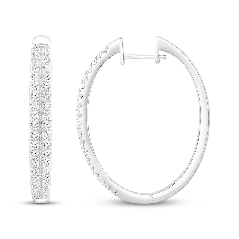 Diamond Two-Row Tapered Hoop Earrings 1 ct tw 10K White Gold