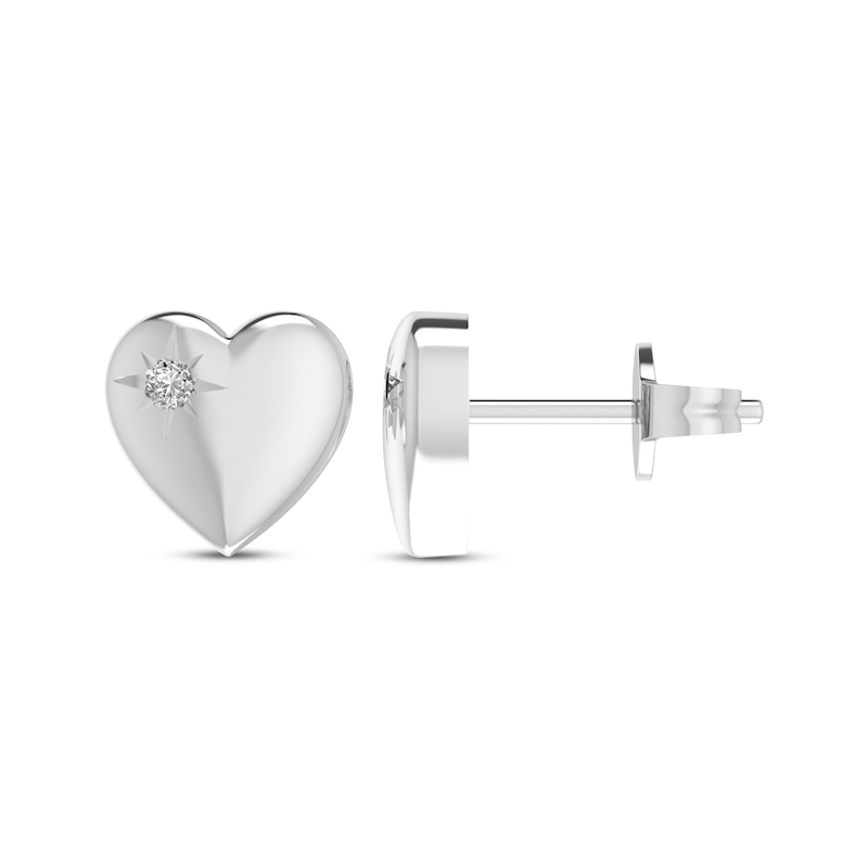 Main Image 1 of Diamond Heart Stud Earrings 1/20 ct tw Sterling Silver