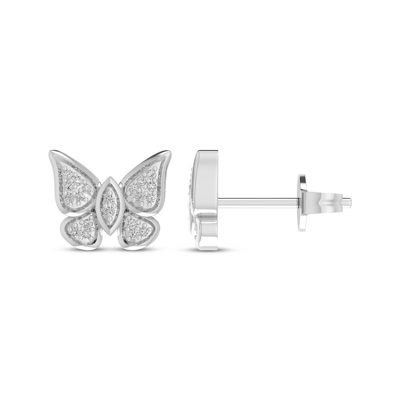 Main Image 1 of Diamond Butterfly Stud Earrings 1/10 ct tw Sterling Silver