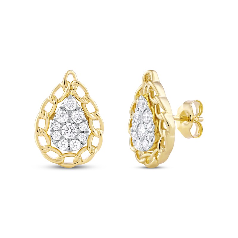 Main Image 1 of Round-Cut Diamond Pear-Shaped Chain Edge Stud Earrings 1/2 ct tw 10K Yellow Gold