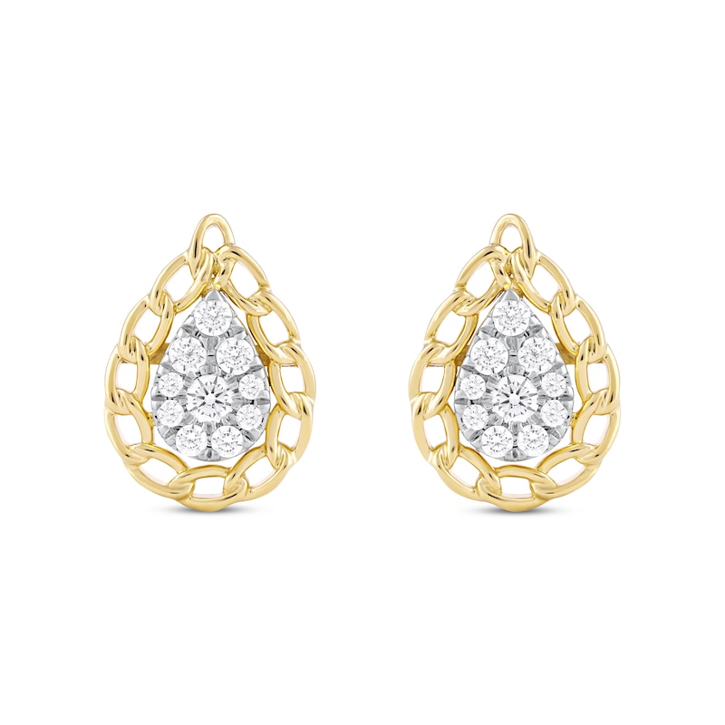 Main Image 2 of Round-Cut Diamond Pear-Shaped Chain Edge Stud Earrings 1/2 ct tw 10K Yellow Gold