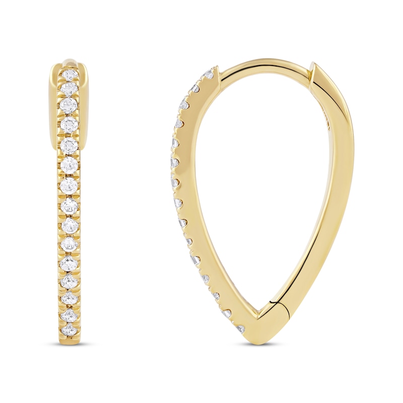 Main Image 3 of Round-Cut Diamond Pointed Hoop Earrings 1/5 ct tw 10K Yellow Gold