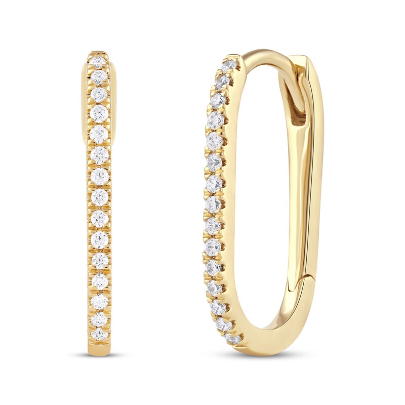Main Image 1 of Round-Cut Diamond Oblong Hoop Earrings 1/5 ct tw 10K Yellow Gold