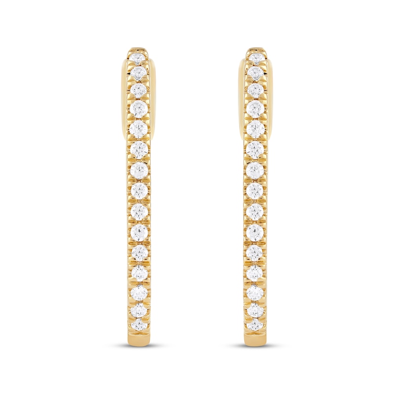 Main Image 2 of Round-Cut Diamond Oblong Hoop Earrings 1/5 ct tw 10K Yellow Gold