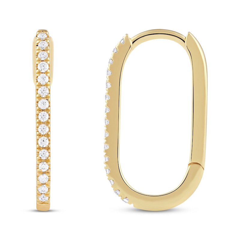 Main Image 3 of Round-Cut Diamond Oblong Hoop Earrings 1/5 ct tw 10K Yellow Gold
