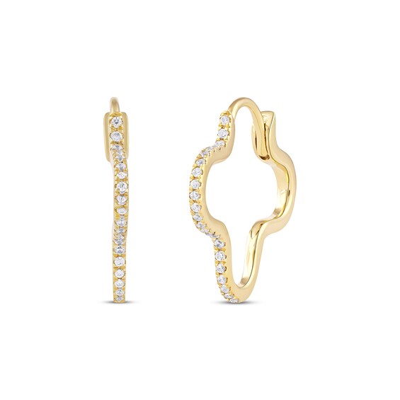 Round-Cut Diamond Clover Hoop Earrings 1/4 ct tw 10K Yellow Gold