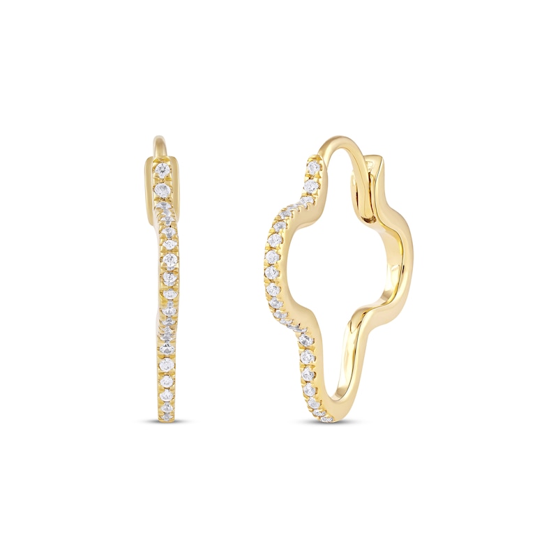 Main Image 1 of Round-Cut Diamond Clover Hoop Earrings 1/4 ct tw 10K Yellow Gold