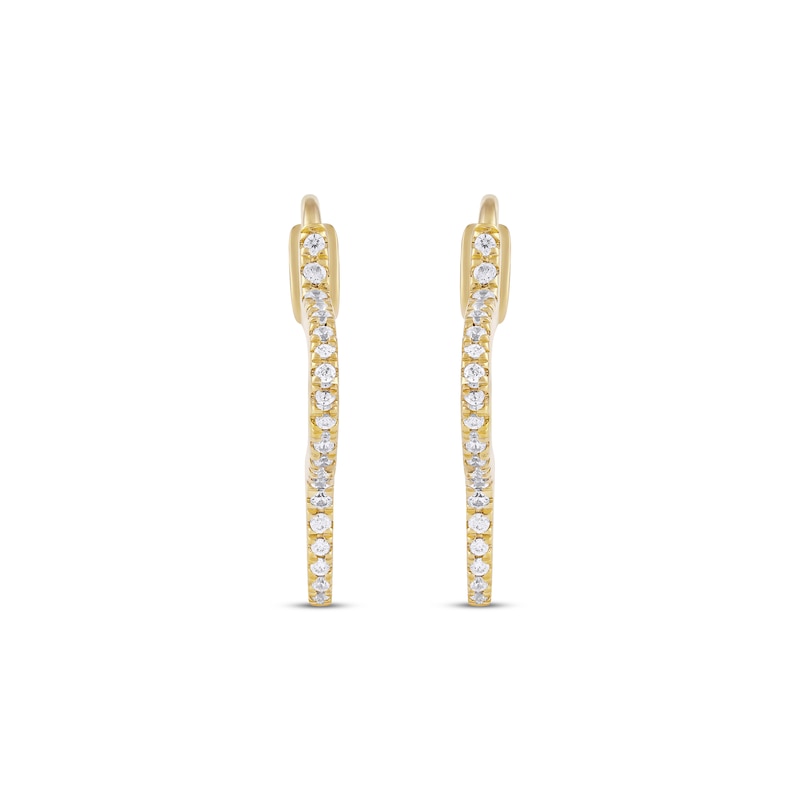 Main Image 2 of Round-Cut Diamond Clover Hoop Earrings 1/4 ct tw 10K Yellow Gold