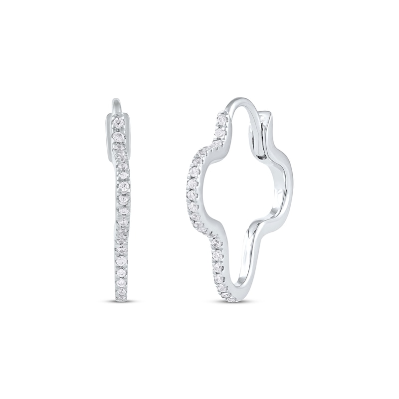 Main Image 1 of Round-Cut Diamond Clover Hoop Earrings 1/4 ct tw Sterling Silver