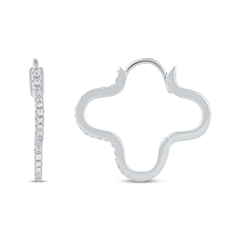 Main Image 3 of Round-Cut Diamond Clover Hoop Earrings 1/4 ct tw Sterling Silver