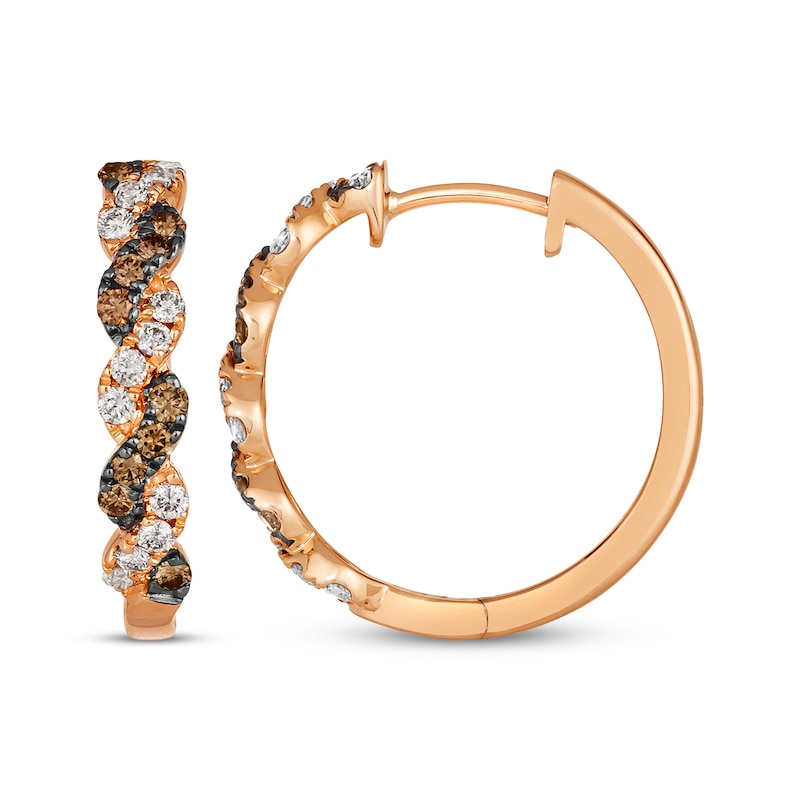 Main Image 3 of Le Vian Chocolate Twist Diamond Hoop Earrings 3/4 ct tw 14K Strawberry Gold