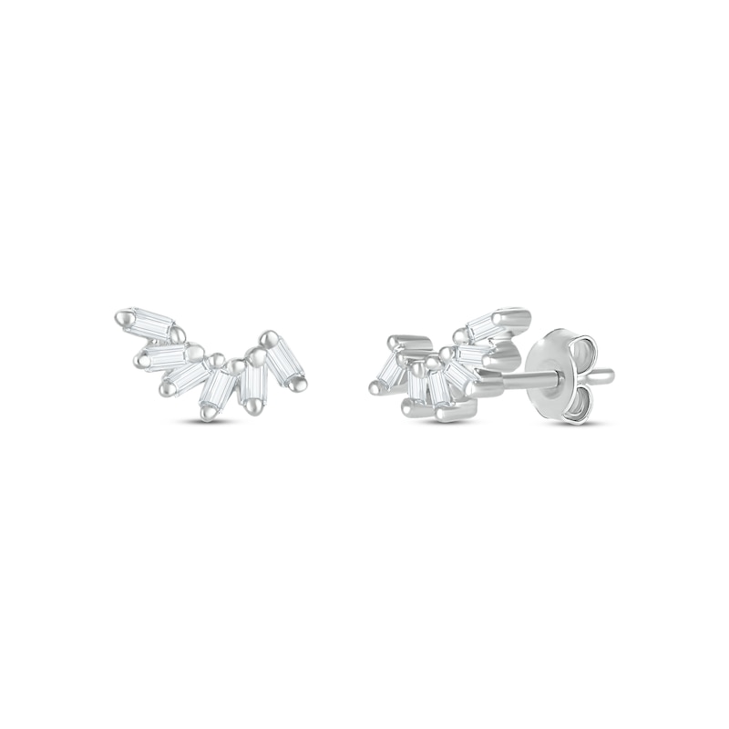 Baguette-Cut Diamond Curve Stud Earrings 1/8 ct tw 10K White Gold