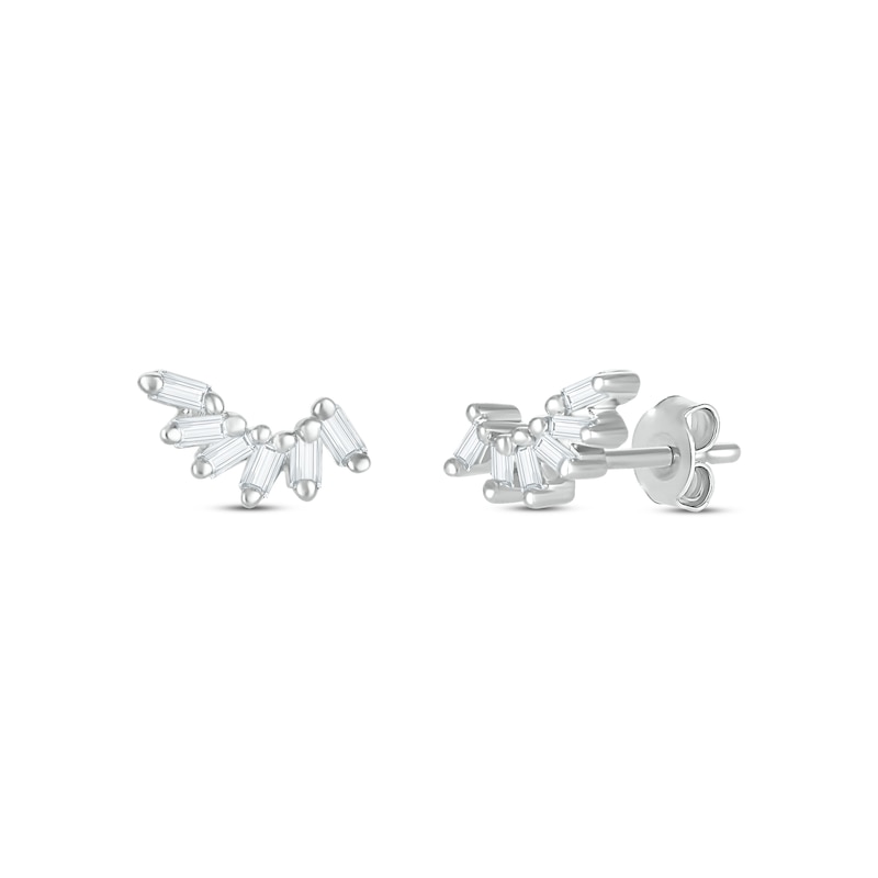 Main Image 1 of Baguette-Cut Diamond Curve Stud Earrings 1/8 ct tw 10K White Gold