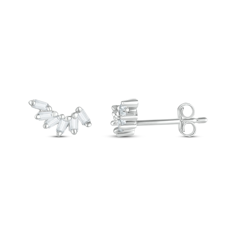 Main Image 3 of Baguette-Cut Diamond Curve Stud Earrings 1/8 ct tw 10K White Gold