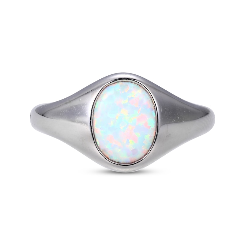 Main Image 3 of Oval-Cut Lab-Created Opal Signet Ring Sterling Silver