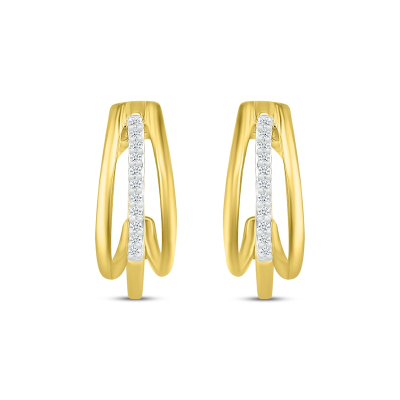 Round-Cut Diamond J-Hoop Huggie Earrings 1/20 ct tw 10K Yellow Gold