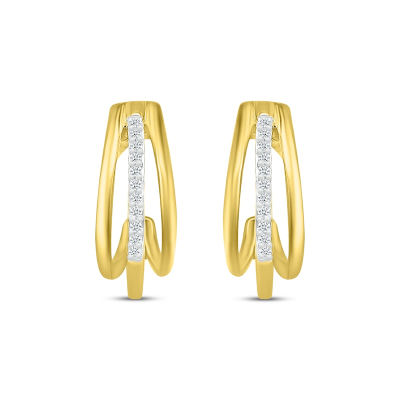 Main Image 2 of Round-Cut Diamond J-Hoop Huggie Earrings 1/20 ct tw 10K Yellow Gold