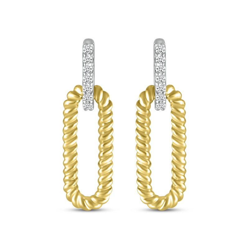 Main Image 2 of Round-Cut Diamond Paperclip Drop Earrings 1/15 ct tw Sterling Silver & 10K Yellow Gold