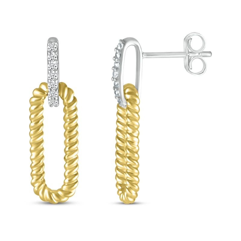 Main Image 3 of Round-Cut Diamond Paperclip Drop Earrings 1/15 ct tw Sterling Silver & 10K Yellow Gold