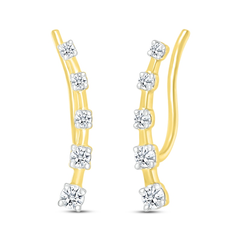 Round-Cut Diamond Curved Climber Earrings 1/4 ct tw 10K Yellow Gold