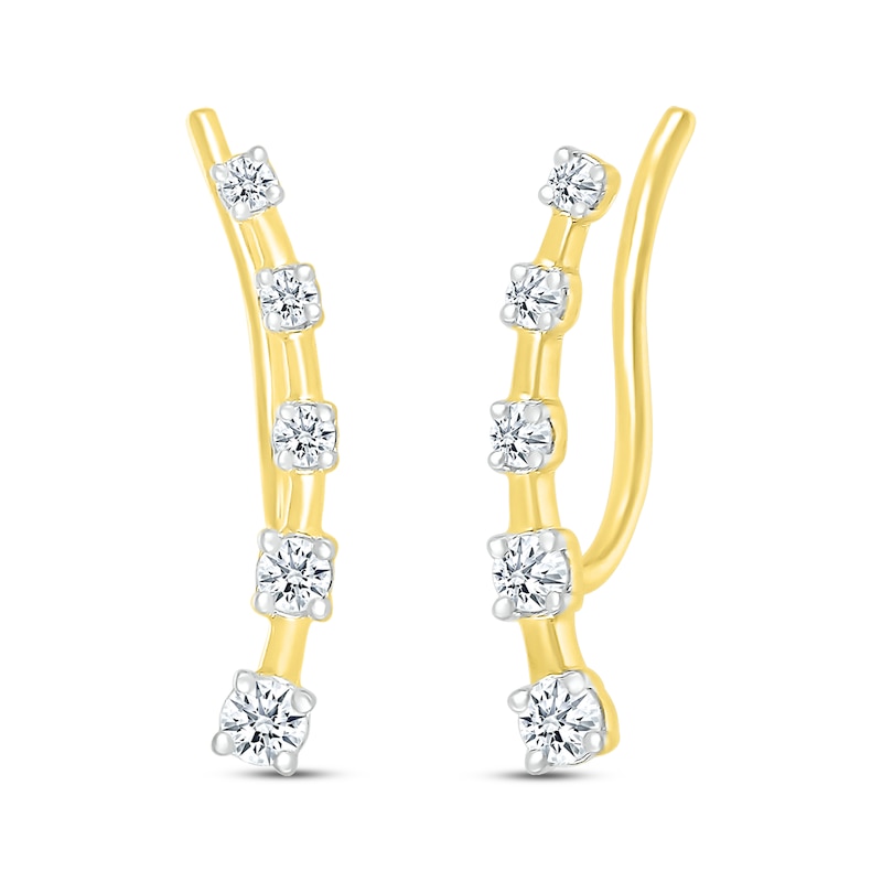 Main Image 1 of Round-Cut Diamond Curved Climber Earrings 1/4 ct tw 10K Yellow Gold