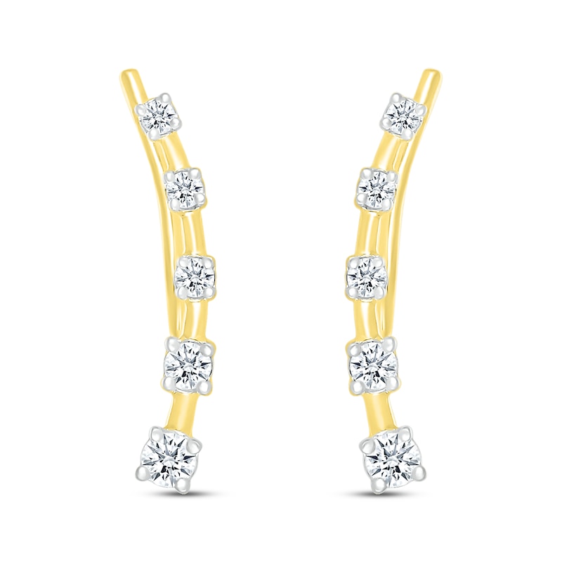 Main Image 2 of Round-Cut Diamond Curved Climber Earrings 1/4 ct tw 10K Yellow Gold