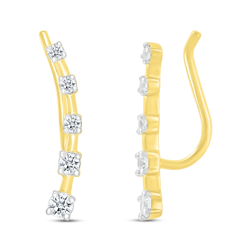 Main Image 3 of Round-Cut Diamond Curved Climber Earrings 1/4 ct tw 10K Yellow Gold