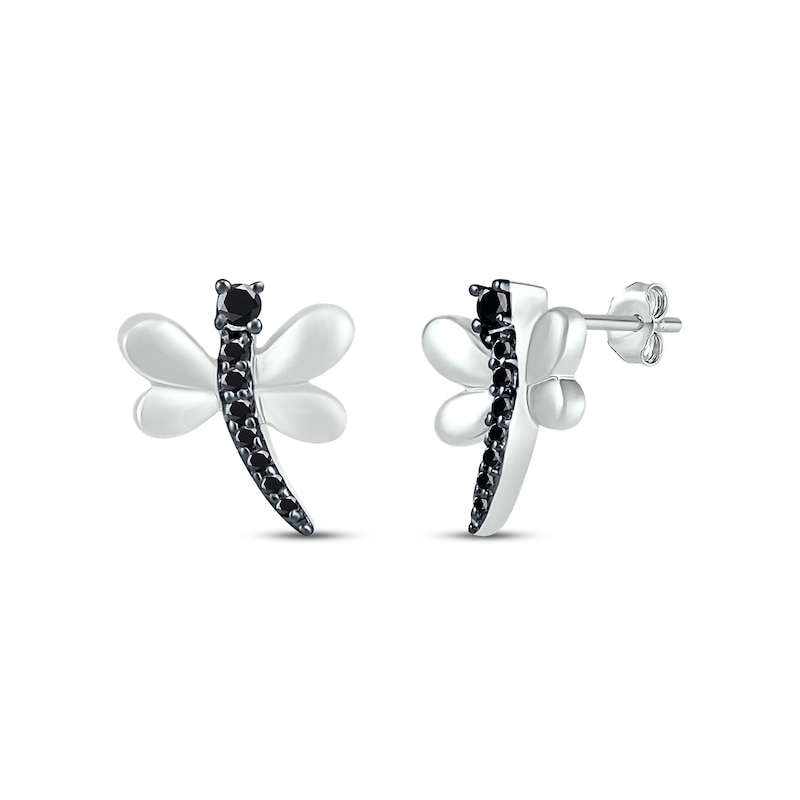 Main Image 1 of Round-Cut Black Diamond Dragonfly Earrings 1/15 ct tw Sterling Silver