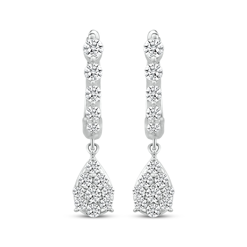 Main Image 2 of Round-Cut Multi-Diamond Pear-Shaped Drop Earrings 3/4 ct tw Sterling Silver