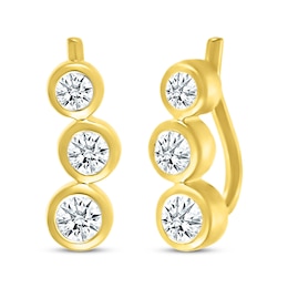 Round-Cut Diamond Three-Stone Climber Earrings 1/4 ct tw 10K Yellow Gold