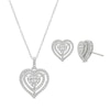 Thumbnail Image 0 of Tapered Baguette & Round-Cut Diamond Heart Necklace & Earrings Gift Set 1/4 ct tw Sterling Silver 18"