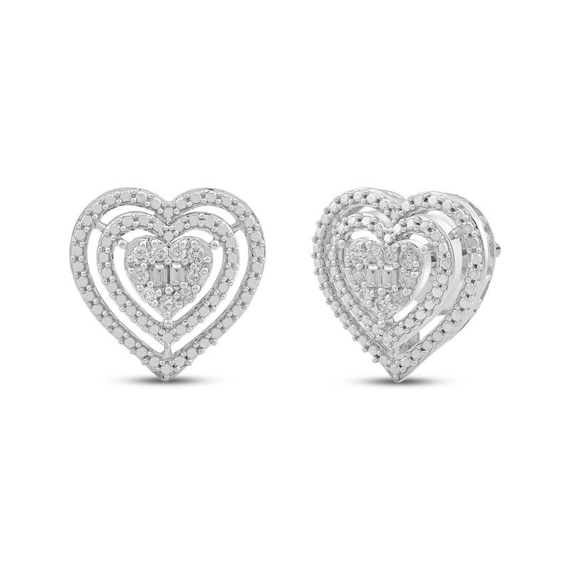 Tapered Baguette & Round-Cut Diamond Heart Necklace & Earrings Gift Set 1/4 ct tw Sterling Silver 18"