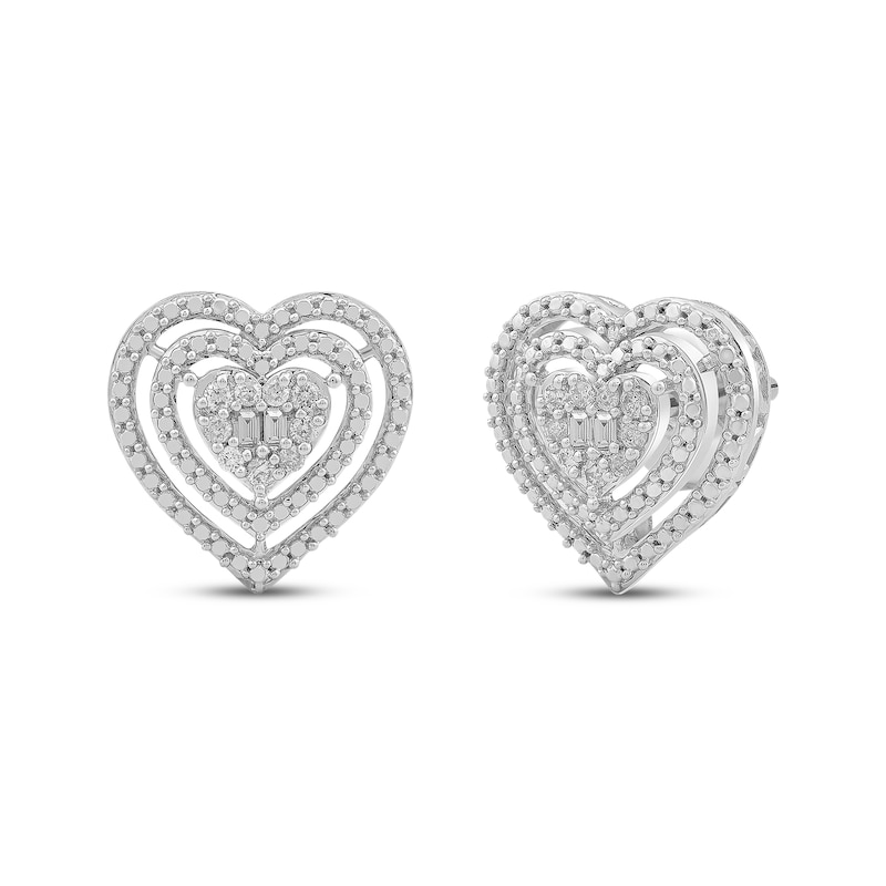 Tapered Baguette & Round-Cut Diamond Heart Necklace & Earrings Gift Set 1/4 ct tw Sterling Silver 18"