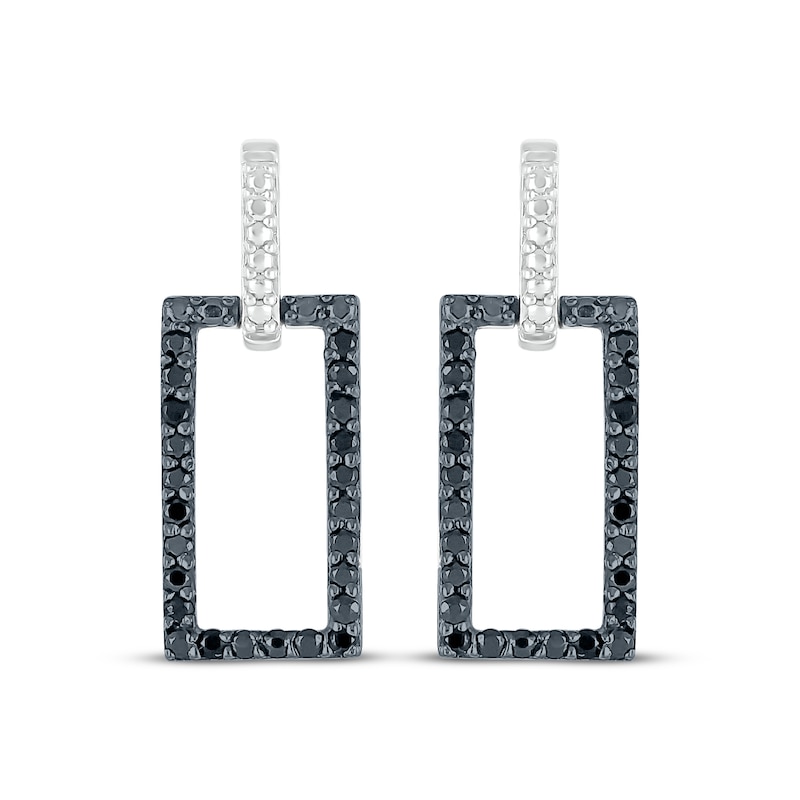 Round-Cut Black Diamond Rectangle Drop Earrings 1/4 ct tw Sterling Silver