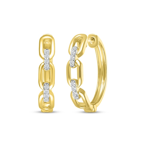 Round-Cut Diamond Paperclip Hoop Earrings 1/10 ct tw 10K Yellow Gold