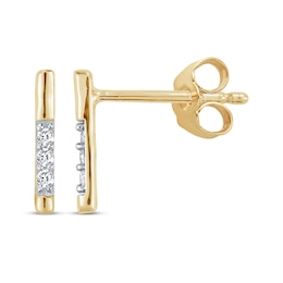 Diamond Accent Three-Stone Linear Stud Earrings 10K Yellow Gold