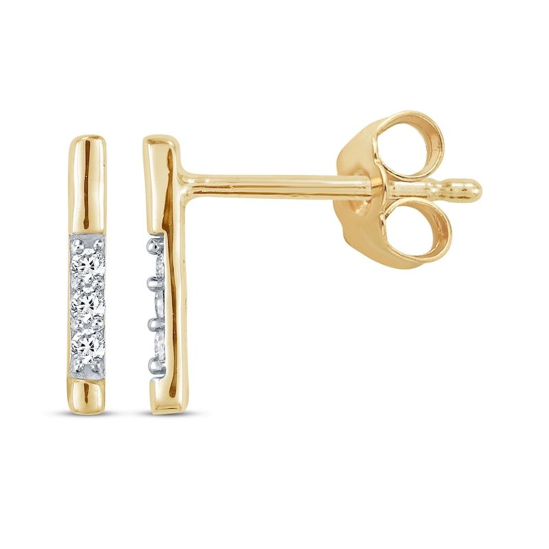 Main Image 1 of Diamond Accent Three-Stone Linear Stud Earrings 10K Yellow Gold