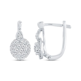 Round-Cut Diamond Halo Drop Hoop Earrings 1/3 ct tw 10K White Gold