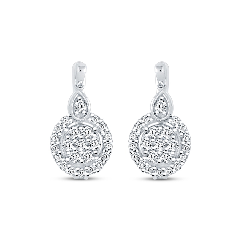 Main Image 2 of Round-Cut Diamond Halo Drop Hoop Earrings 1/3 ct tw 10K White Gold