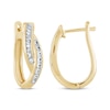 Thumbnail Image 1 of Baguette & Round-Cut Diamond Crossover Hoop Earrings 1/2 ct tw 10K Yellow Gold