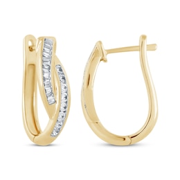 Baguette & Round-Cut Diamond Crossover Hoop Earrings 1/2 ct tw 10K Yellow Gold