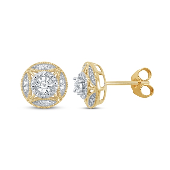 Vintage-Style Round-Cut Diamond Stud Earrings 1/15 ct tw 10K Yellow Gold