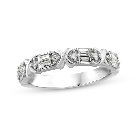 Baguette & Round-Cut Diamond Anniversary Band 3/8 ct tw 14K White Gold