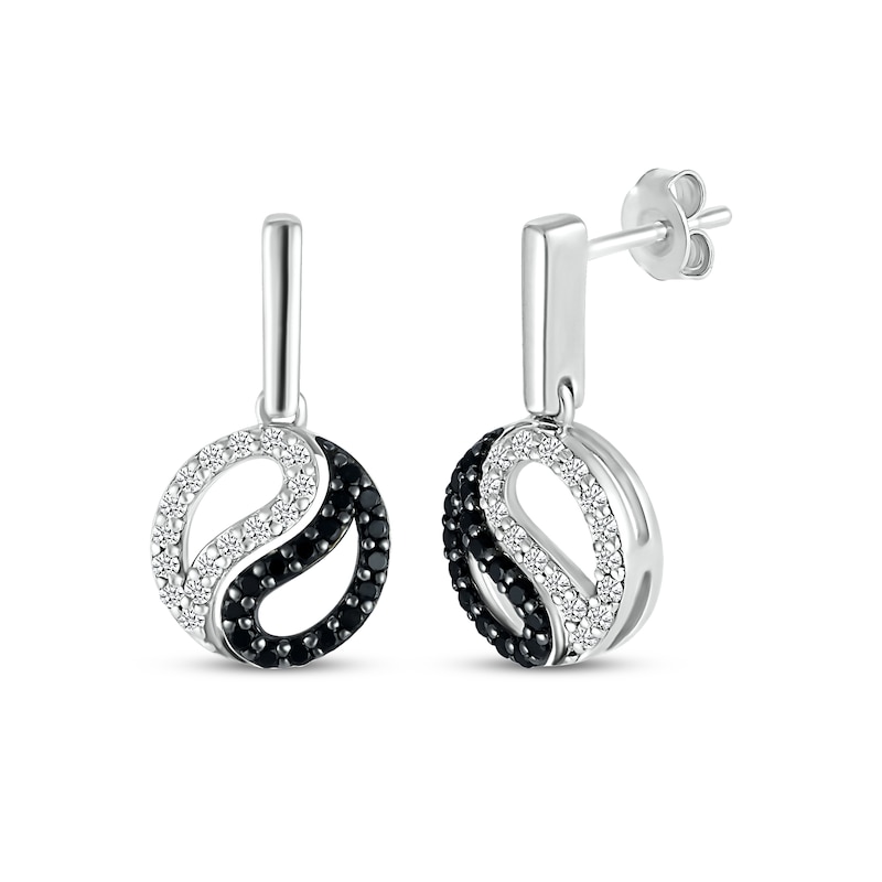 Black & White Diamond Yin-Yang Swirl Drop Earrings 1/3 ct tw Sterling Silver